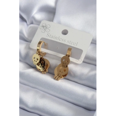 Mey İthalat® 316L Çelik Gold Renk Sallantı Kuru Kafa Model Kadın Küpe