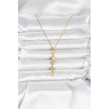 Mey İthalat® 316L Çelik Gold Renk Şans Kolyesi Y Model Zirkon Taşlı Kadın Kolye