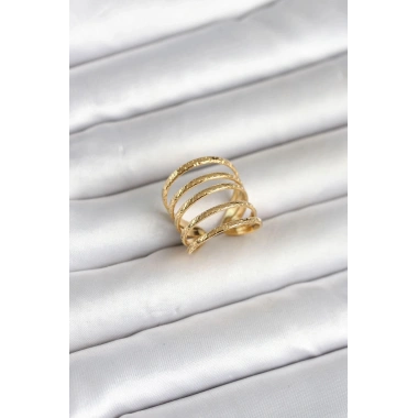 Mey İthalat® 316L Çelik Gold Renk Sıralı Model Kadın Yüzük