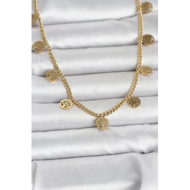 Mey İthalat® 316L Çelik Gold Renk Yaşam Ağacı Model Kadın Kolye