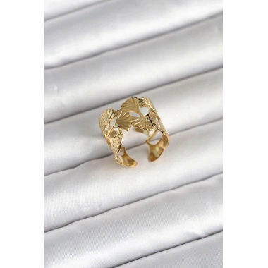Mey İthalat® 316L Çelik Gold Renk Yelpaze Model Kadın Yüzük