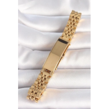 Mey İthalat® 316L Çelik Gold Renk Zincir Künye Model Erkek Bileklik