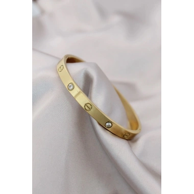Mey İthalat® 316L Çelik Gold Renk Zirkon Taşlı Bileklik