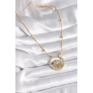 Mey İthalat® 316L Çelik Gold Renk Zirkon Taşlı Göz Model Kadın Kolye