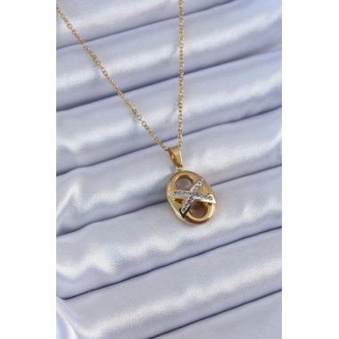 Mey İthalat® 316L Çelik Gold Renk Zirkon Taşlı Kadın Kolye