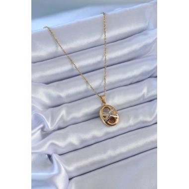 Mey İthalat® 316L Çelik Gold Renk Zirkon Taşlı Kadın Kolye