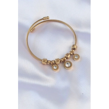 Mey İthalat® 316L Çelik Gold Renk Zirkon Taşlı Model Charm Bileklik