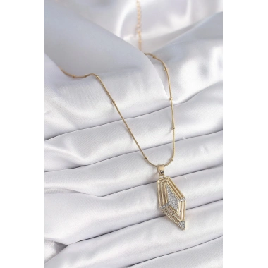 Mey İthalat® 316L Çelik Gold Renk Zirkon Taşlı Vintage Model Kadın Kolye