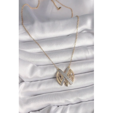 Mey İthalat® 316L Çelik Gold Renk Zirkon Taşlı Vintage Model Kadın Kolye