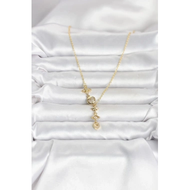 Mey İthalat® 316L Çelik Gold Renk Zirkon Taşlı Y Kadın Kolye