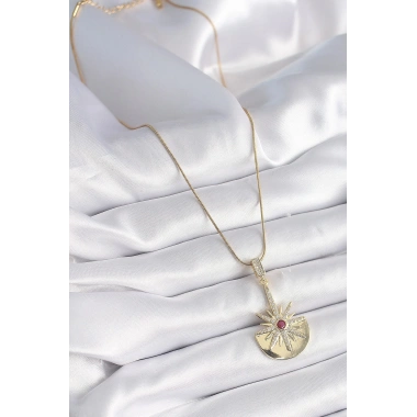 Mey İthalat® 316L Çelik Gold Renk Zirkon Taşlı Yıldız Model Kadın Kolye