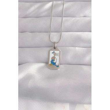 Mey İthalat® 316L Çelik Gümüş Renk Beyaz Mineli Kız Figür Tarot Kolye