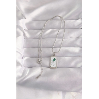 Mey İthalat® 316L Çelik Gümüş Renk Beyaz Mineli Tarot Kolye