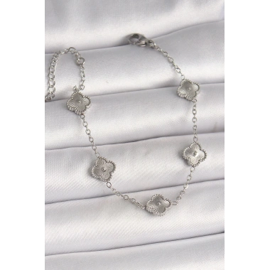 Mey İthalat® 316L Çelik Gümüş Renk İşlemeli Baby Boy Yonca Model Kadın Bileklik