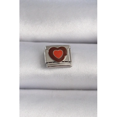 Mey İthalat® 316L Çelik Gümüş Renk Kahverengi Kalp İşlemeli Nomination Charm