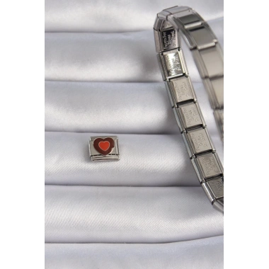 Mey İthalat® 316L Çelik Gümüş Renk Kahverengi Kalp İşlemeli Nomination Charm