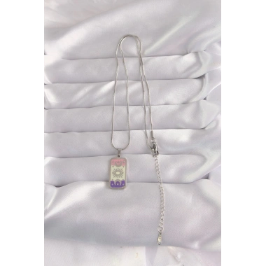 Mey İthalat® 316L Çelik Gümüş Renk Karışık Mineli Ay Figür Tarot Kolye