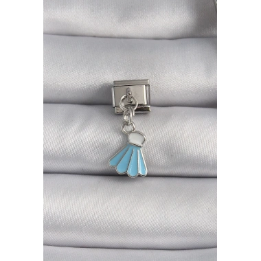 Mey İthalat® 316L Çelik Gümüş Renk Mavi Renk Sallantı Elbise Model Nomination Charm