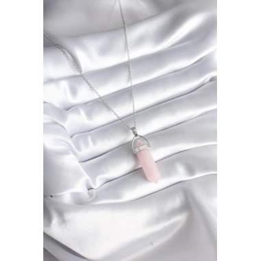 Mey İthalat® 316L Çelik Gümüş Renk Pembe Taşlı Kadın Kolye