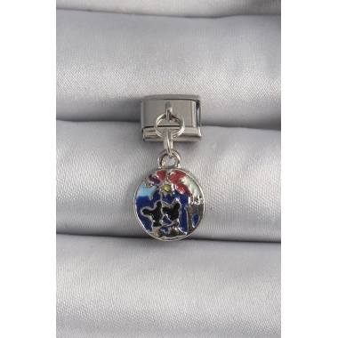 Mey İthalat® 316L Çelik Gümüş Renk Sallantı Dünya Model Nomination Charm