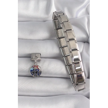 Mey İthalat® 316L Çelik Gümüş Renk Sallantı Dünya Model Nomination Charm