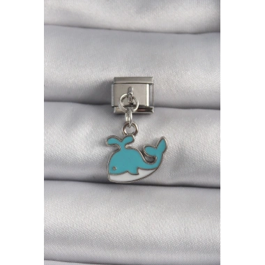 Mey İthalat® 316L Çelik Gümüş Renk Sallantı Mavi Balina Model Nomination Charm