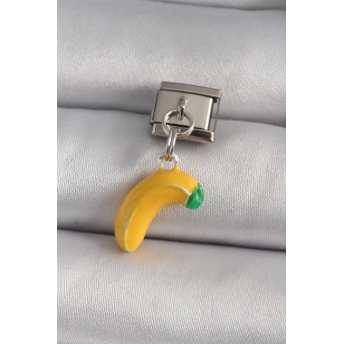 Mey İthalat® 316L Çelik Gümüş Renk Sallantı Muz Model Nomination Charm