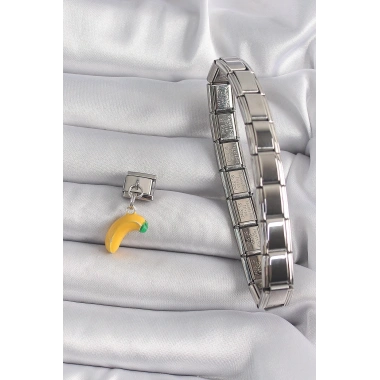 Mey İthalat® 316L Çelik Gümüş Renk Sallantı Muz Model Nomination Charm