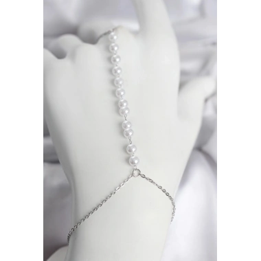 Mey İthalat® 316L Çelik Gümüş Renk Sıralı İncili Model Kadın Şahmeran