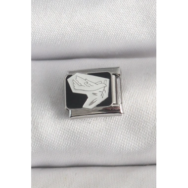 Mey İthalat® 316L Çelik Gümüş Renk Siyah Beyaz Kuş İşlemeli Nomination Charm