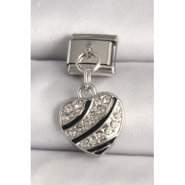 Mey İthalat® 316L Çelik Gümüş Renk Zirkon Taşlı Kalp Model Nomination Charm