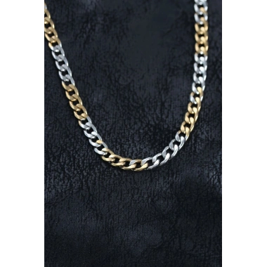 Mey İthalat® 316L Çelik Gümüş ve Gold Renk Curb Erkek Kolye