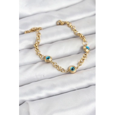 Mey İthalat® 316L Çelik Nazar Model Gold Renk Kadın Bileklik