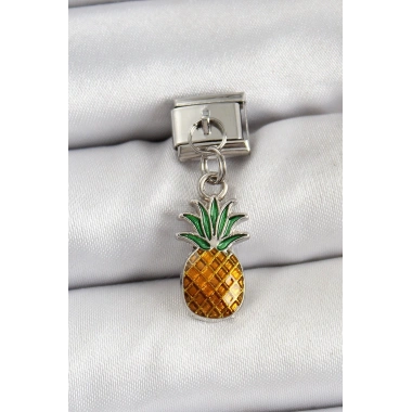 Mey İthalat® 316L Çelik Sallantılı Ananas Model Gümüş Renk Nomination Charm