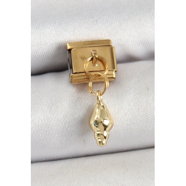 Mey İthalat® 316L Çelik Sallantılı Deniz Kabuğu Model Gold Renk Nomination Charm