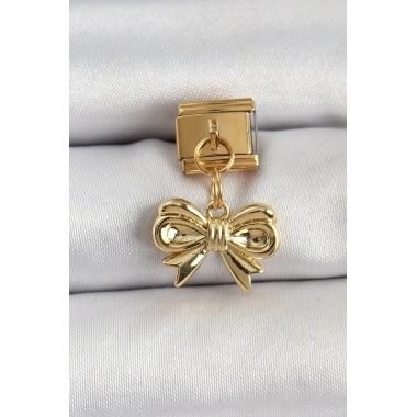 Mey İthalat® 316L Çelik Sallantılı Fiyonk Model Gold Renk Nomination Charm