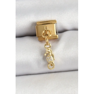 Mey İthalat® 316L Çelik Sallantılı Zirkon Taşlı Çiçek Model Gold Renk Nomination Charm