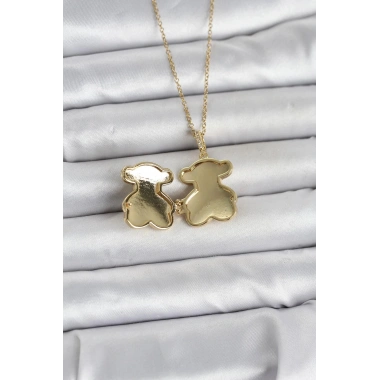 Mey İthalat® 316L Çelik Zincir Gold Renk Ayıcık Model Açılabilir Kadın Kolye