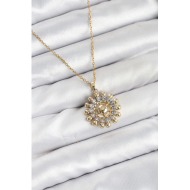 Mey İthalat® 316L Çelik Zincir Gold Renk Güneş Model Kadın Kolye