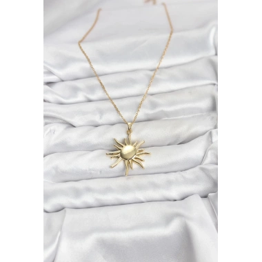 Mey İthalat® 316L Çelik Zincir Gold Renk Güneş Model Kadın Kolye