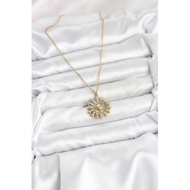 Mey İthalat® 316L Çelik Zincir Gold Renk Güneş Model Kadın Kolye