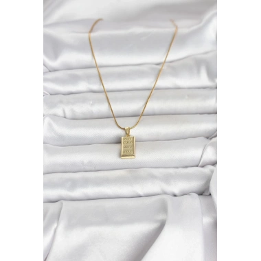 Mey İthalat® 316L Çelik Zincir Gold Renk Külçe Altın Model Kadın Kolye
