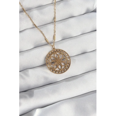 Mey İthalat® 316L Çelik Zincir Gold Renk Lotus Model Kolye