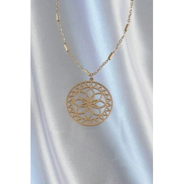 Mey İthalat® 316L Çelik Zincir Gold Renk Lotus Model Kolye