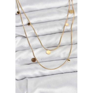Mey İthalat® 316L Çelik Zincir Gold Renk Pullu Kadın Kolye