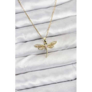 Mey İthalat® 316L Çelik Zincir Gold Renk Yusufçuk Model Kadın Kolye