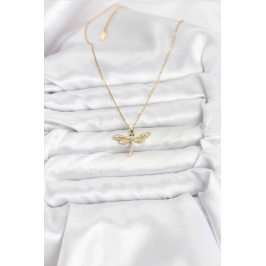 Mey İthalat® 316L Çelik Zincir Gold Renk Yusufçuk Model Kadın Kolye