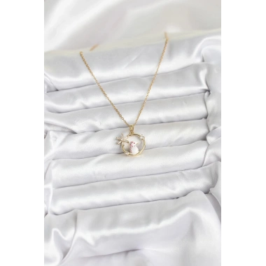 Mey İthalat® 316L Çelik Zincir Gold Zirkon Taşlı Yılbaşı Temalı Kadın Kolye