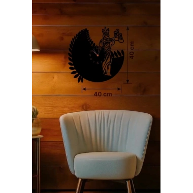 Mey İthalat® Adalet Tanrıçası Themis Tasarım Ahşap Duvar Saati - 40x40 cm Avukat Hediyesi