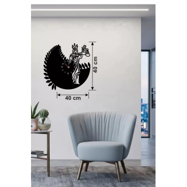 Mey İthalat® Adalet Tanrıçası Themis Tasarım Ahşap Duvar Saati - 40x40 cm Avukat Hediyesi